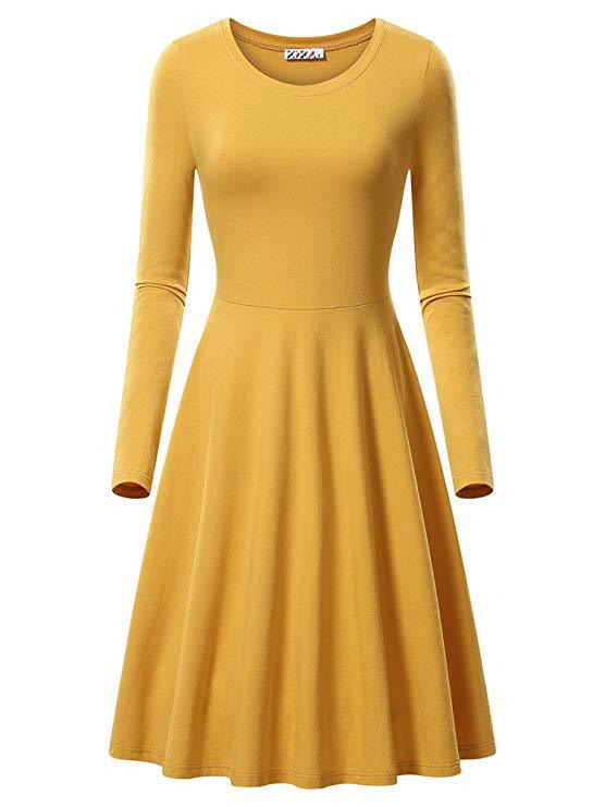 yellow skater dress long sleeve