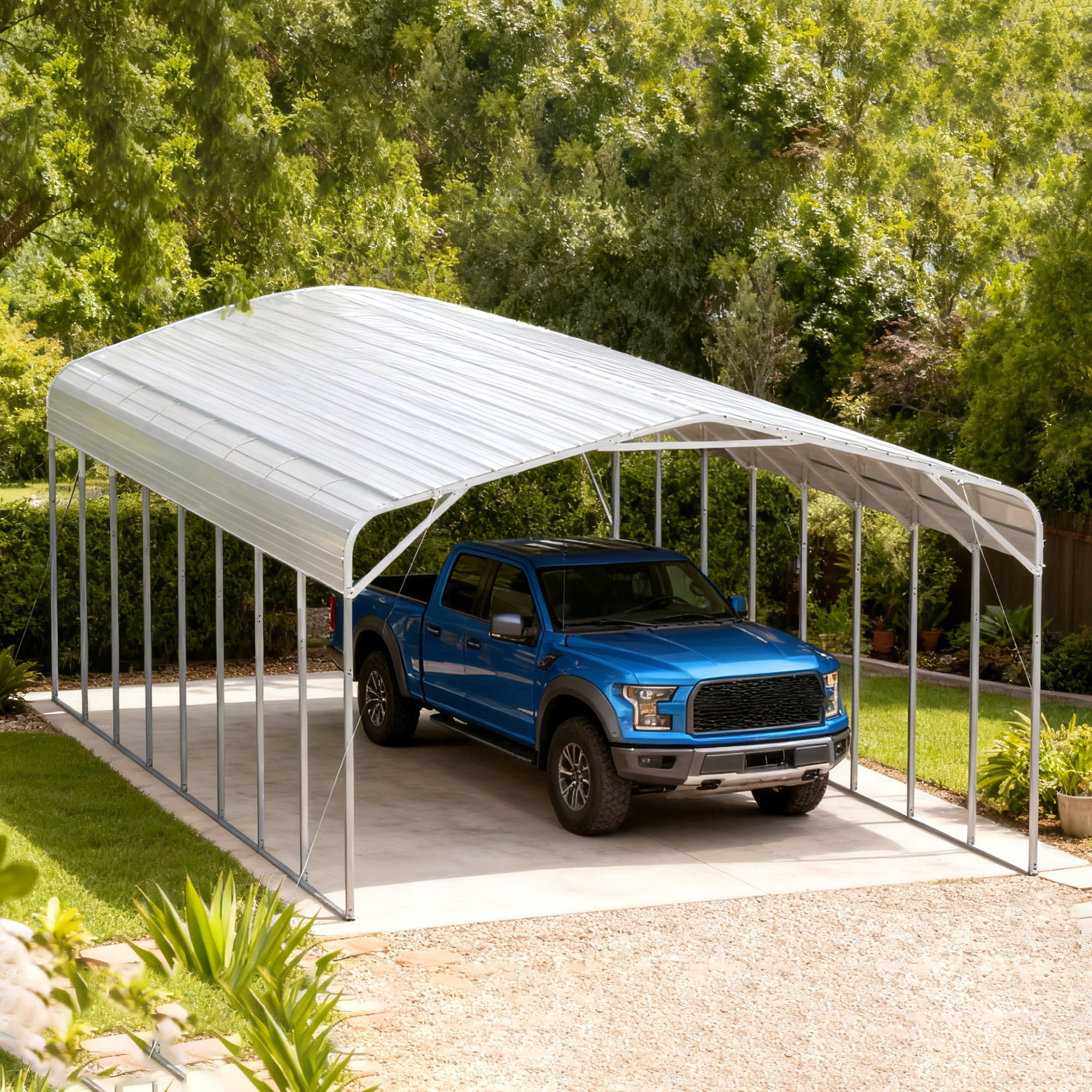 40FT x 20FT Heavy-Duty Metal Carport Garage – 14-Gauge Galvanized Steel Vehicle Shelter with Reinforced Roof, 13FT Peak Height, Outdoor Weatherproof Storage for Cars, Trucks & Equipment