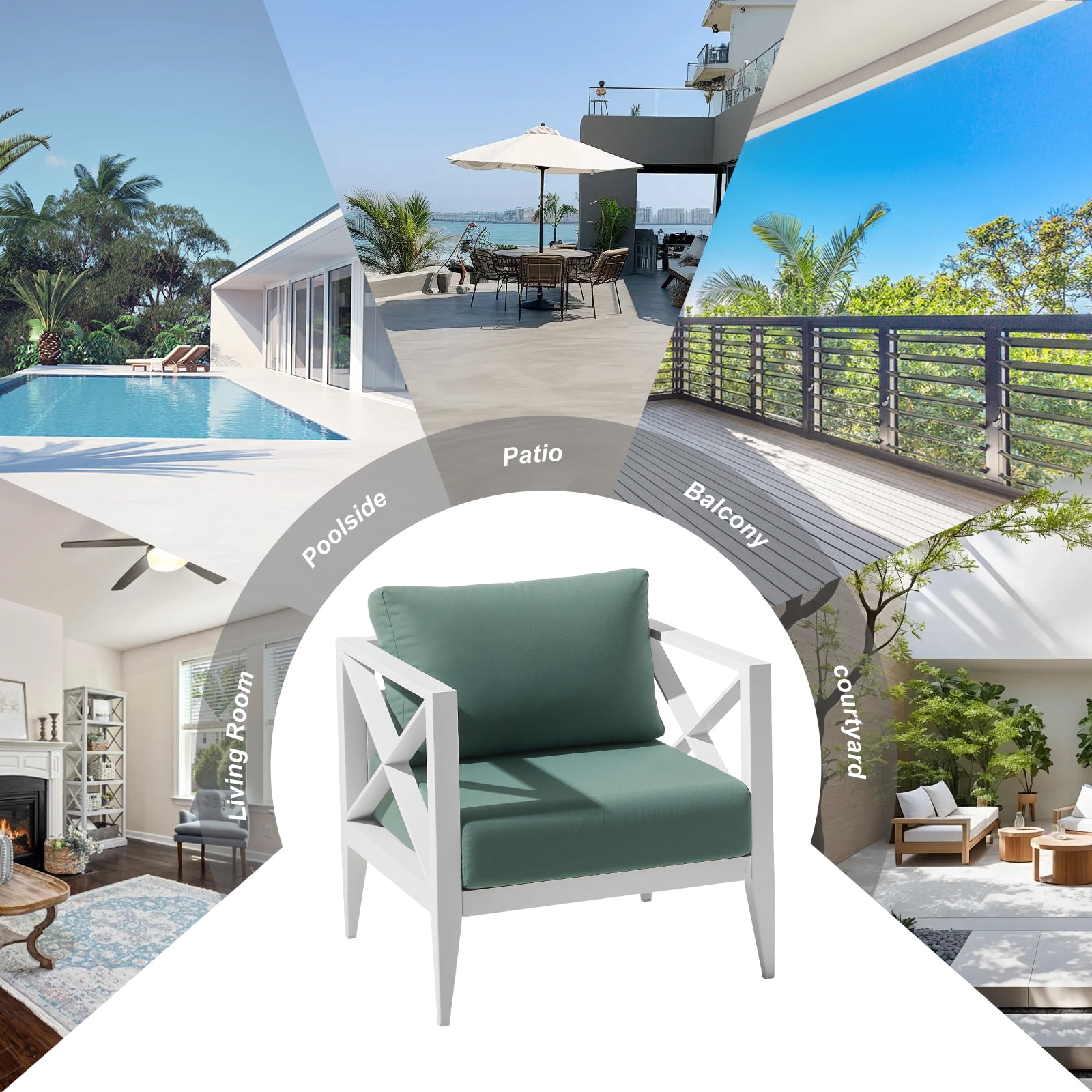 MBY Outdoor Aluminum Patio Furniture Set, 2-Seats Patio Conversation Sofa Set with 1 Coffee Table, All Weather for Pool, Balcony, Garden-White