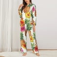 thumbnail image 3 of Junzan Hawaiian Pineappl Print Womens Pajama Sets,Long Sleeve Button Down For Women Pjs 2 Piece, 3 of 9