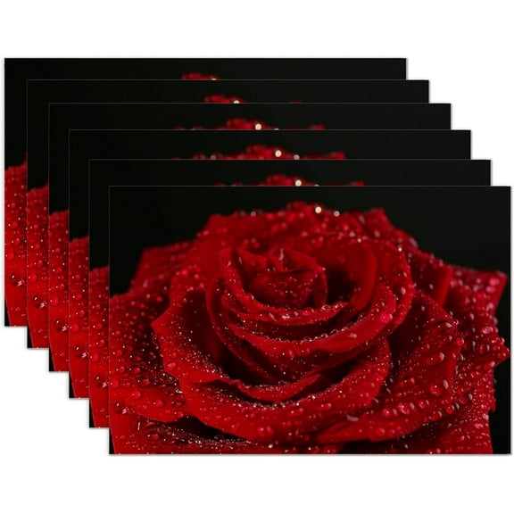 Red Rose Flower Placemats Set of 6 Place Mats for Kitchen Table Washable Farmhouse Linen Table Mats Dining Decoration 12x18 Inch