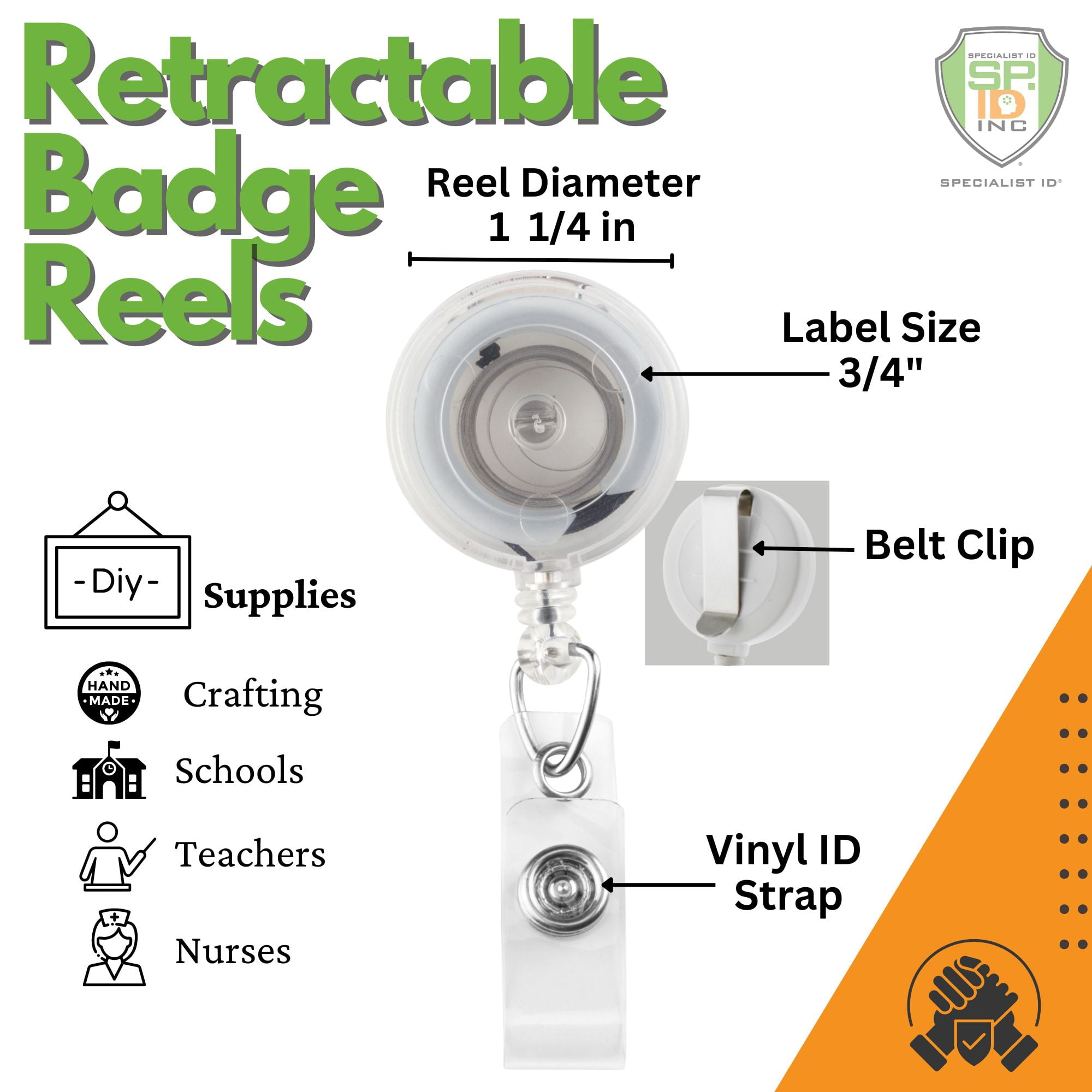 100 Pack - Premium Retractable ID & Key-Card Badge Reels with Secure Metal Belt Clip and 34” Pull by Specialist ID
