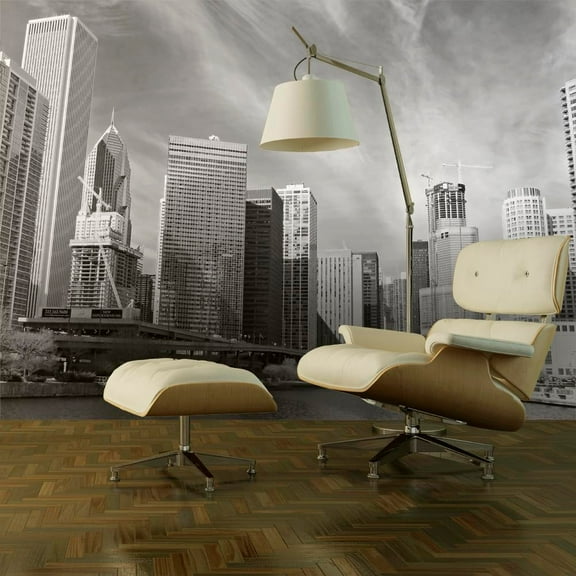 Tiptophomedecor Cityscape Wallpaper Wall Mural - Chicago Skyline Black And White
