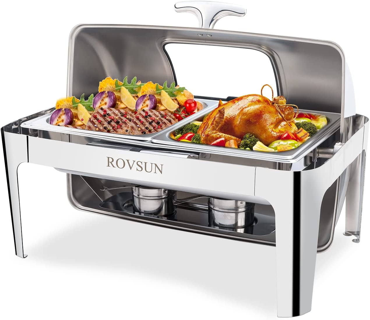 ROVSUN 9 Quart Roll Top Chafing Dish Buffet Set with Glass Window,Full ...