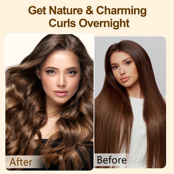 Satin heatless hair curler, Lazy Natural Soft Wave DIY heatless curls for Sleep in Overnight, for All Hair Types - Black