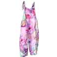 thumbnail image 4 of Floral Boho Cotton Linen Summer Overalls for Women Hippie Jumpsuit Print Spaghetti Strap Rompers Pink 2XL, 4 of 4