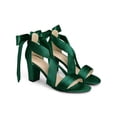 thumbnail image 3 of BLISSFUL STEP Lace Up Strappy Heel Satin Block Heels Sandals for Women Dark Green (Size 7), 3 of 7