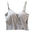 thumbnail image 2 of YHAJDS Ribbed Tank Tops For Women Solid Color V Neck Short Length Thin Strap Built In Bra Bralette Sleeveless Top, 2 of 5