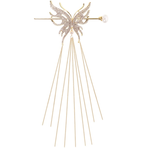 Cabello chino palo retro moño alfiler mariposa con tasel soporte para el cabello para mujeres