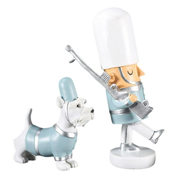 QccHieUs Vintage Nutcracker Doll Soldier and Dog Desk Tabletop Decoration Gift White White
