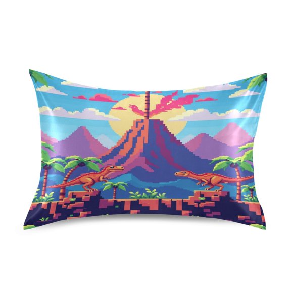 Satin Pillow Case Envelope Pillow Covers Standard Size Soft Pillow Cases for Bedroom, Volcano Pixel Printed