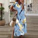 thumbnail image 2 of Vestido largo de playa con cuello redondo y manga corta con estampado floral sexy informal a la moda para mujer Pompotops ghjkhdj15377, 2 of 4
