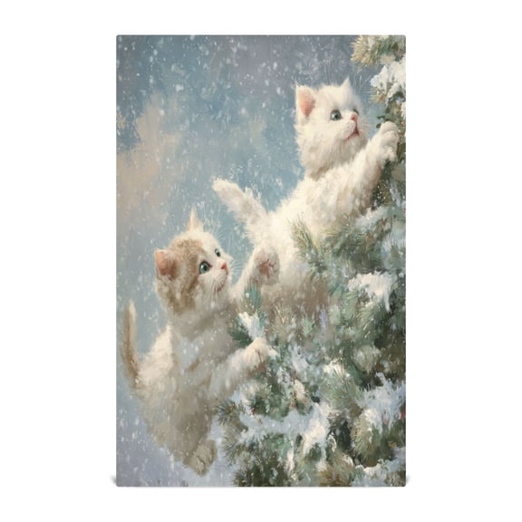 Qxltty Funny Cat Kitchen Towels 28 x 18 Inch Soft Cotton Linen Feel Dish Towels with Hanging Loop for Drying, Cleaning & Decor