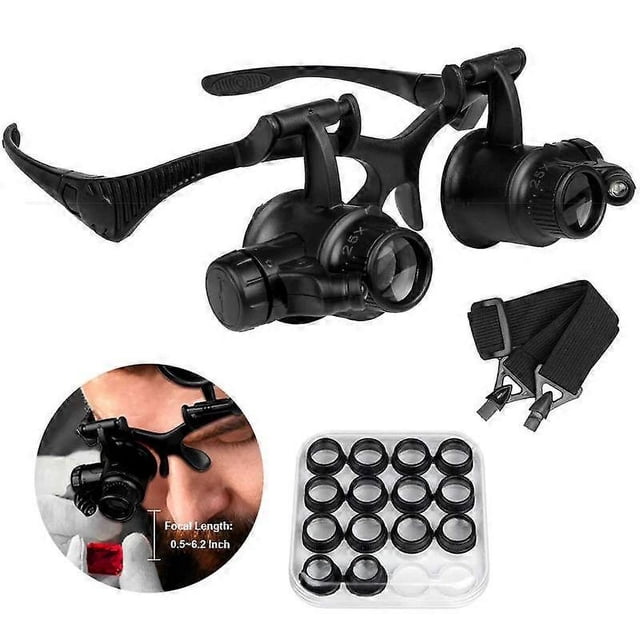 Eight sets of magnification lenses wearing double glasses type LED lights jewelry watch repair high magnification magnifier 16 lenses