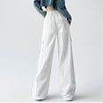 thumbnail image 5 of XAOFW Women's Casual Pants Solid Color High Waist Fashion Trousers Wide Leg Cargo Pant With Side Pocket Everyday Wear Soft Breathable Slacks, 5 of 8