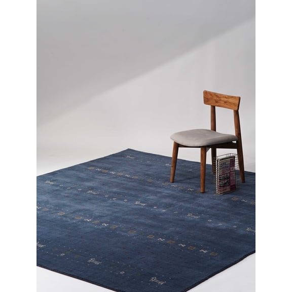 Rugsotic Carpets Hand Knotted Wool Area Rug 6'x9' Blue Contemporary Rectangle Indoor Rug for Living Room, Bedroom Antimicrobial L00585