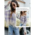 thumbnail image 6 of Xuanfei Women Plaid Deep V Neck Long Sleeve Fringed Ripped Crop Sweater, 6 of 7