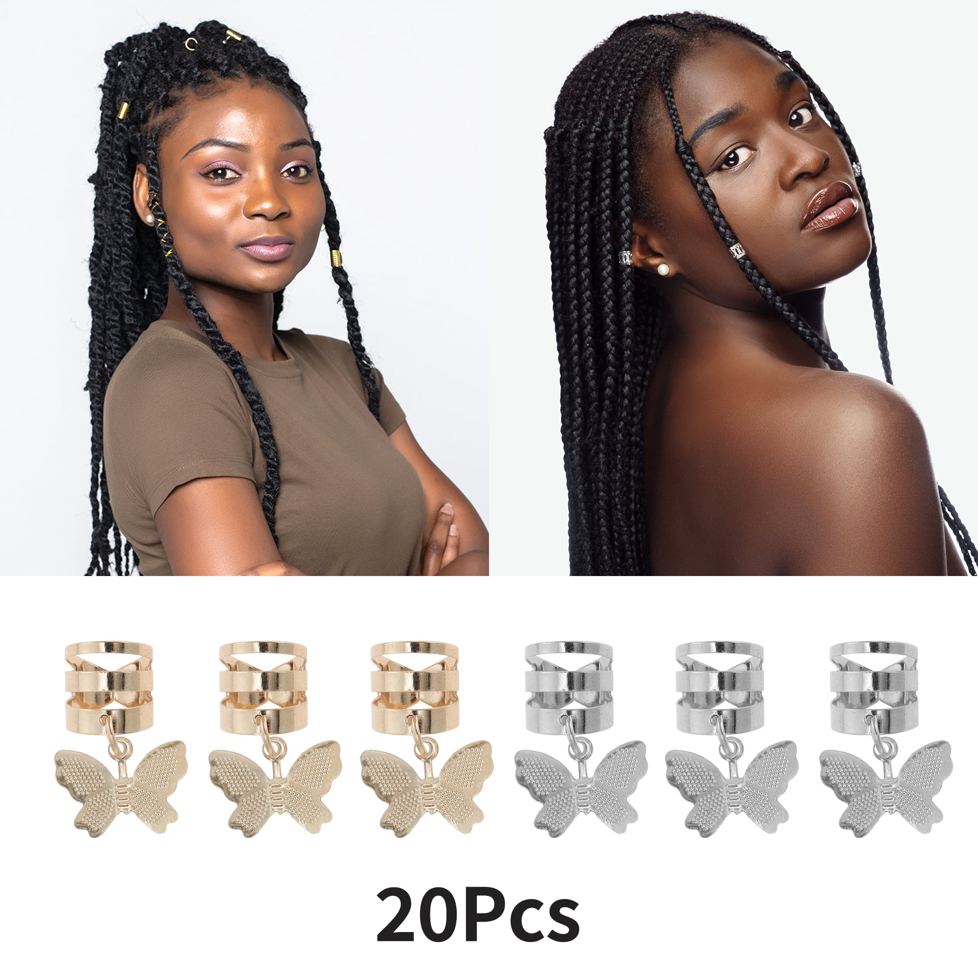 Unique Bargains Hollow Butterfly Hair Cuffs Dreadlock 20 Pcs Gold Tone, Silver Tone