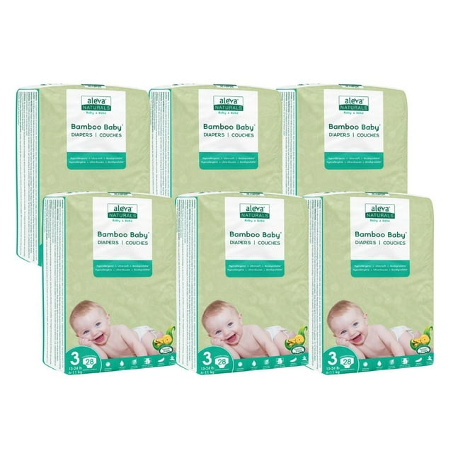 Aleva Naturals® Bamboo Baby Diapers, Economy pack (Size 3) - 168 count