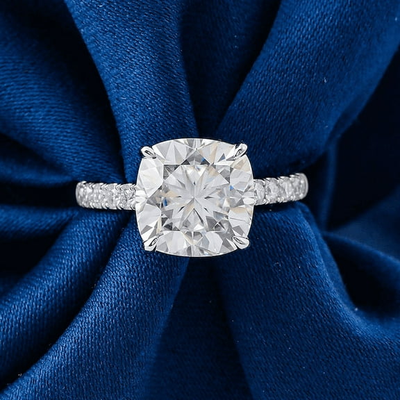 Silvago Jewel Excellent 1.9 Ct Cushion Cut Diamond Rings - 14K White Gold Over Rings - Engagement Wedding Prong Setting Rings for Women's - Solitaire with Accents Unique Design Rings for Women's