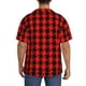 thumbnail image 3 of Fotbe Retro red and Black Houndstooth Camisa Estampada de Manga Corta para Hombre, Casual de Verano, Estilo Playero, Sin Arrugas-4X-Large, 3 of 5
