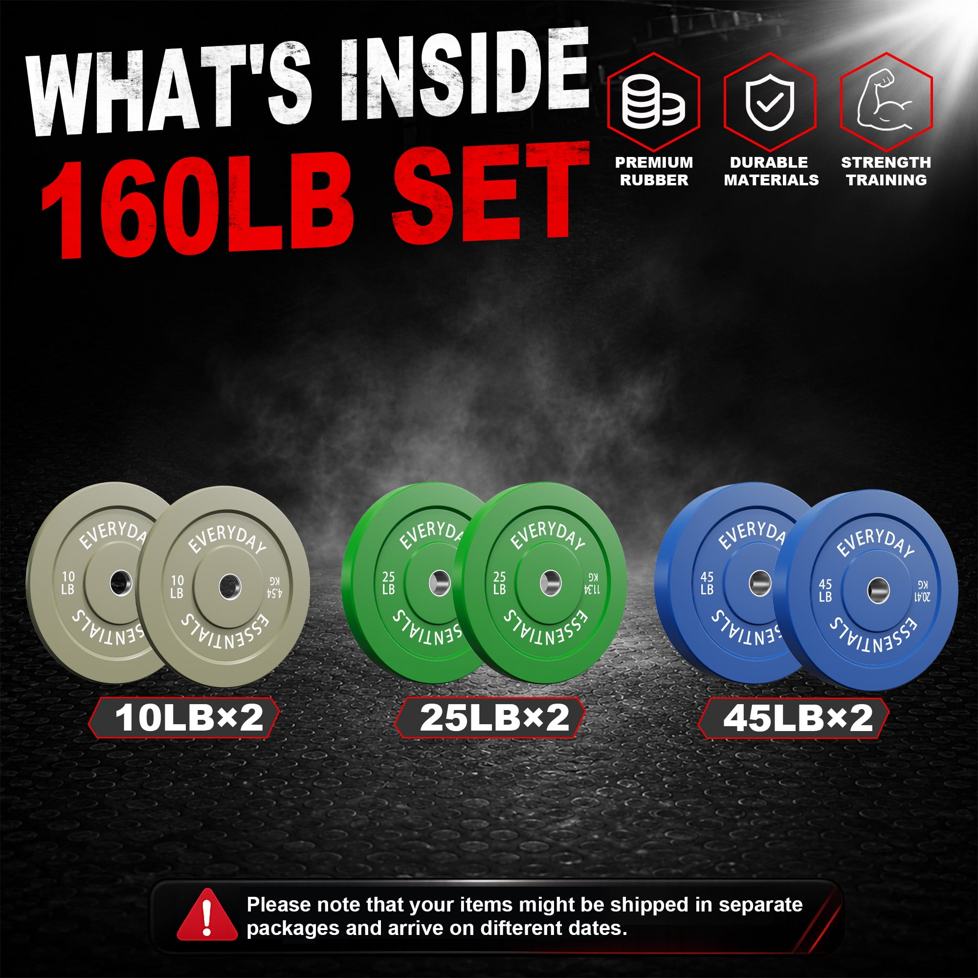 INTRTLOCKINGING TILES 160 LB Colored Bumper Plates Set, Olympic 2-Inch Rubber Weight Plates for Home Workouts, Weightlifting and Strength Training