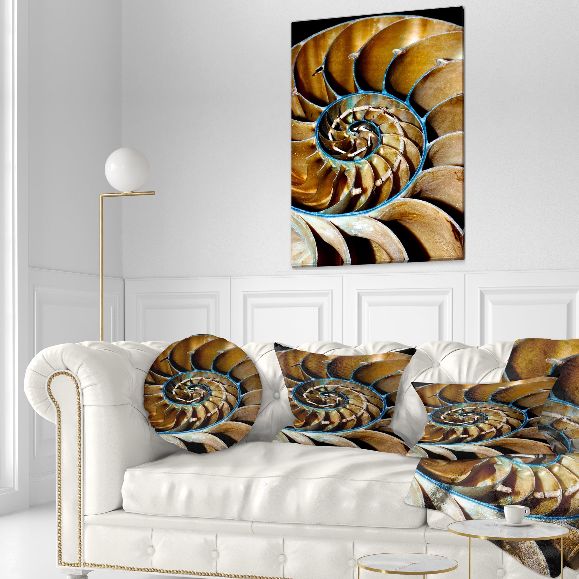 Designart Brown Large Nautilus Shell - Contemporary Throw Pillow - 12x20