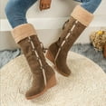 thumbnail image 5 of hopeusnice Women's Fashion Suede Wedge Boots Winter Warm Knee High Boots Buckle Tassel Side Zipper Platform Booties Brown 43, 5 of 9