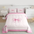 thumbnail image 3 of Homewish Cartoon Bowtie Ribbon Queen Comforter Set,Letter Z Bedding Sets,Pink Bow Knot Bedding Comforter Set For Girl Teens,Ultra Soft Bedroom Decor Reversible,3pcs, 3 of 9