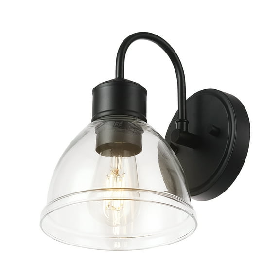 Better Homes & Gardens Indoor 1-Light Matte Black Wall Sconce, Clear Glass Shade, LED Bulb Included