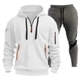 thumbnail image 1 of Ketyyh-chn99 Sweat Suits for Men Set 2 Pcs Hoodie Jogger Sweatsuits Men's Sports Two Piece Solid Color Multipocket Half Zipper Hooded Sweater Color Matching Waist Casual Pants Size for 2XL,White, 1 of 4