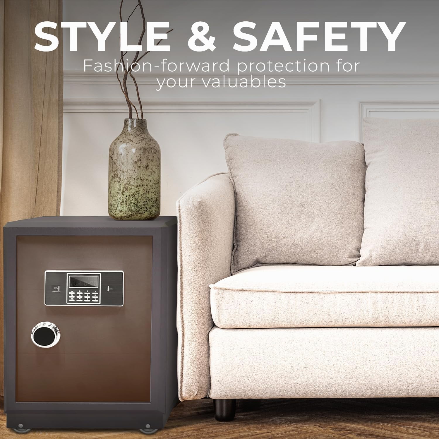 EconoHome Home Safe with Smart Lock System, Master Key - Wall-Mounted Steel Fire Proof Safe for Home Documents, Cash, Jewelry, Documents - Heatproof Up to 1700°F - 2.7 Cu. Ft Interior Capacity, Brown
