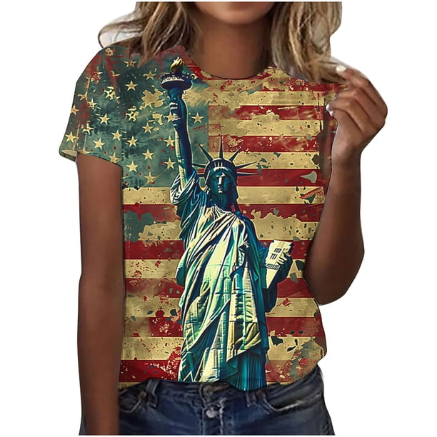 Tops de Ajuste Suelto para las Mujeres Sudadera Casual Impresa Manga Corta Cuello Redondo Superior, Poliéster
