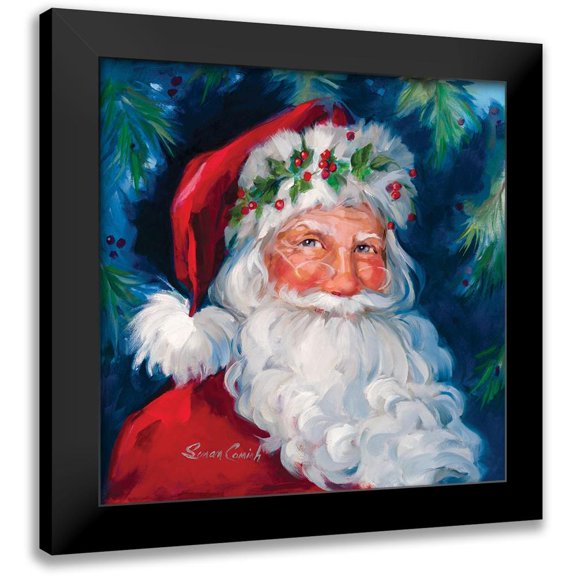 Comish, Susan 12x12 Black Modern Framed Museum Art Print Titled - Hollyberry Santa