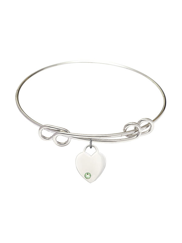 Heart Charm On A 8 1/2 Inch Round Double Loop Bangle Bracelet 