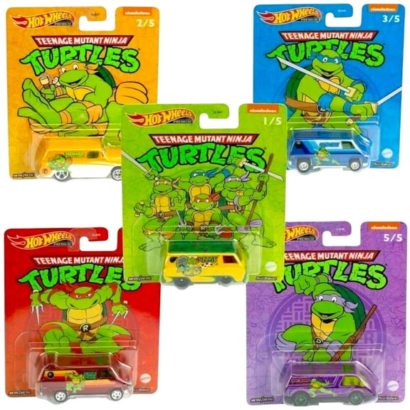 Hot Wheels 2022 Premium Pop Culture TMNT Teenage Mutant Turtles DLB45-946N Release Complete Set of 5 Diecast Vehicles Bundle