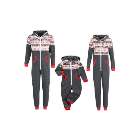 

Sunisery Family Matching Christmas Pajamas Sets One Piece Zip-Front Rompers with Hood for Dad Mom Kids