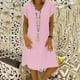 thumbnail image 2 of Vestido holgado de algodón con cuello en V para mujer: manga corta, color liso, vestido informal de verano, lavable a máquina, tallas S-XXXXXL, 2 of 8