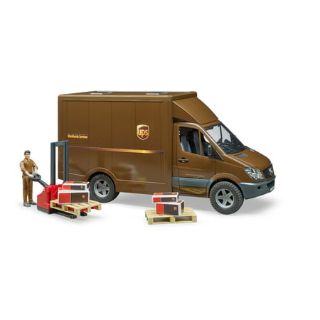Bruder Toys Play MB Sprinter UPS Van with Driver, Pallet Jack and