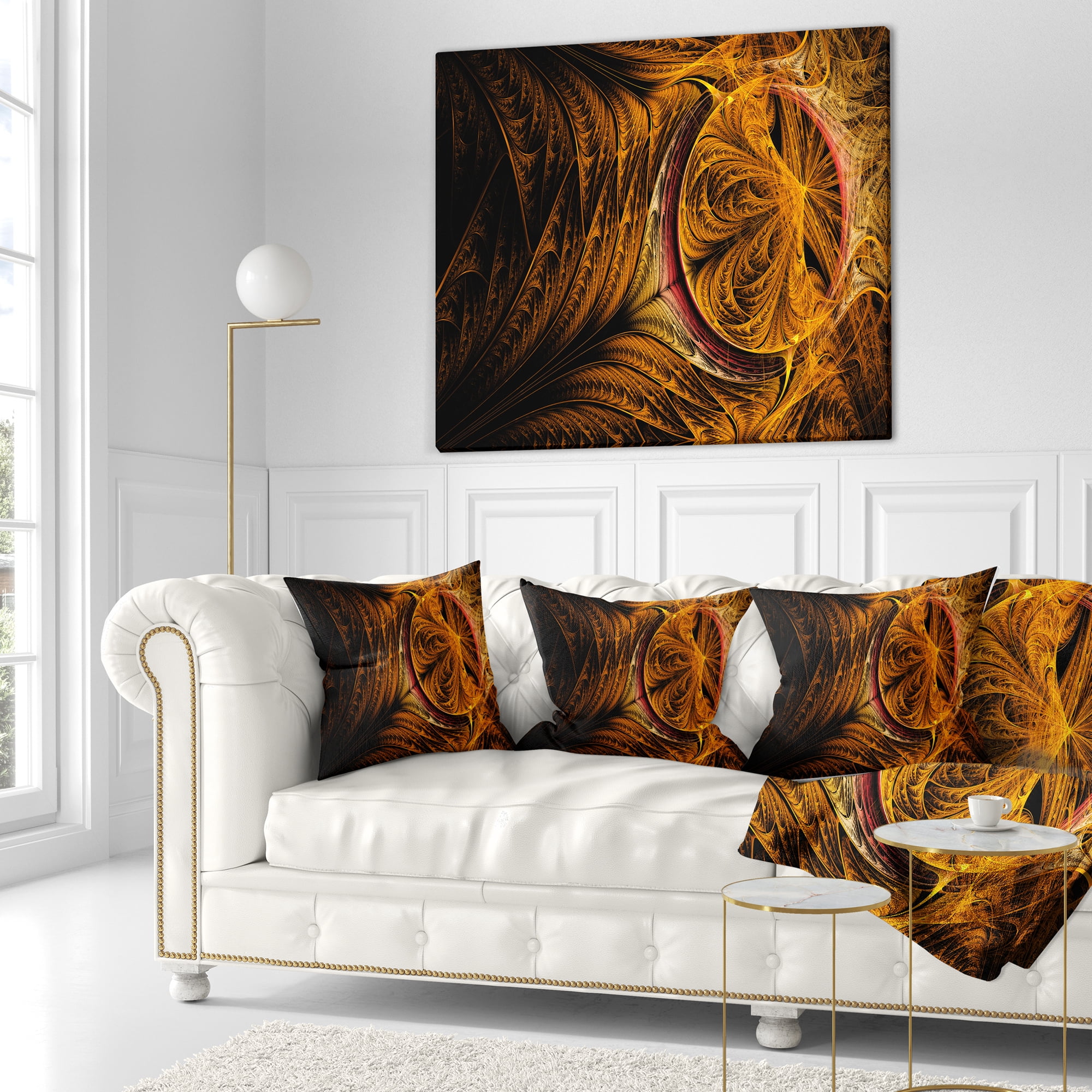 Designart Golden Fractal Desktop - Abstract Throw Pillow - 18x18