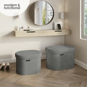 Hearth & Harbor Oval Storage Ottoman Bench, Boucle 18 Ottoman with Storage , Grey