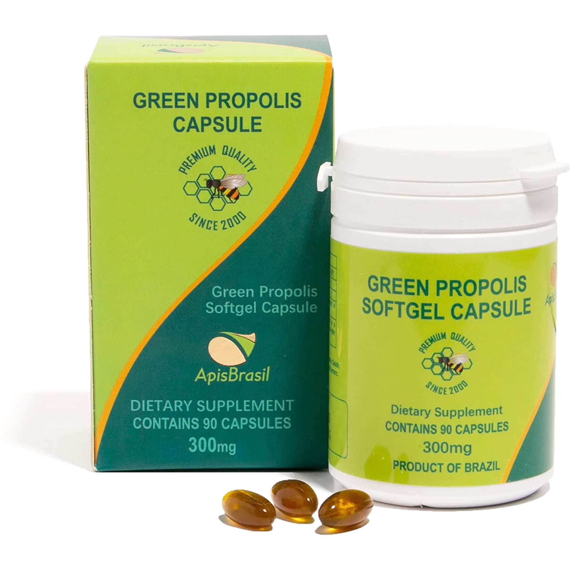 ApisBrasil - Brazil Green Bee Propolis Extract Capsule - Natural Immune Support - Antioxidant - Gluten Free - 90 Count (Pack of 1)
