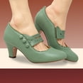 thumbnail image 4 of Chase & Chloe Women's Vintage Mary Jane Low Heel Pumps - Classic Scalloped Edge Dress Shoes with Button Detail, 4 of 5