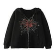 thumbnail image 1 of Women Rhinestone Zipper Hoodie Sweatshirts Long Sleeve Zip Up Drawstring Hoodie Oversized Jacket with Pockets Black Spider‘s Web L, 1 of 2