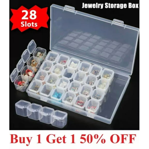 28 Grid Plastic Compartments Jewelry Adjustable Organizer Storage Box Case