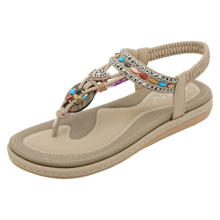 

Huanghuaa Clamping Feet Rhinestone Sandals Women s Comfortable Beach Sandals Bohemian Style Strap Sandals for Women Platform