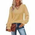 thumbnail image 6 of Women's V Neck T-Shirt Spring and Autumn Hollow Casual Pleated Sleeve Top Shirt, 6 of 6