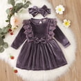 thumbnail image 3 of IDOPIP Toddler Girl Vintage Velvet Dress Wedding Christmas Party Dress Long Sleeve Fall Winter Clothes, 3 of 7