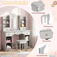 thumbnail image 6 of Pirecart Kids Vanity with 3 Color Lights, Girls Vanity Set with Mirror, Storage Drawer, Pretend Play Makeup Desk, with Detachable shelf, Gray, 6 of 10