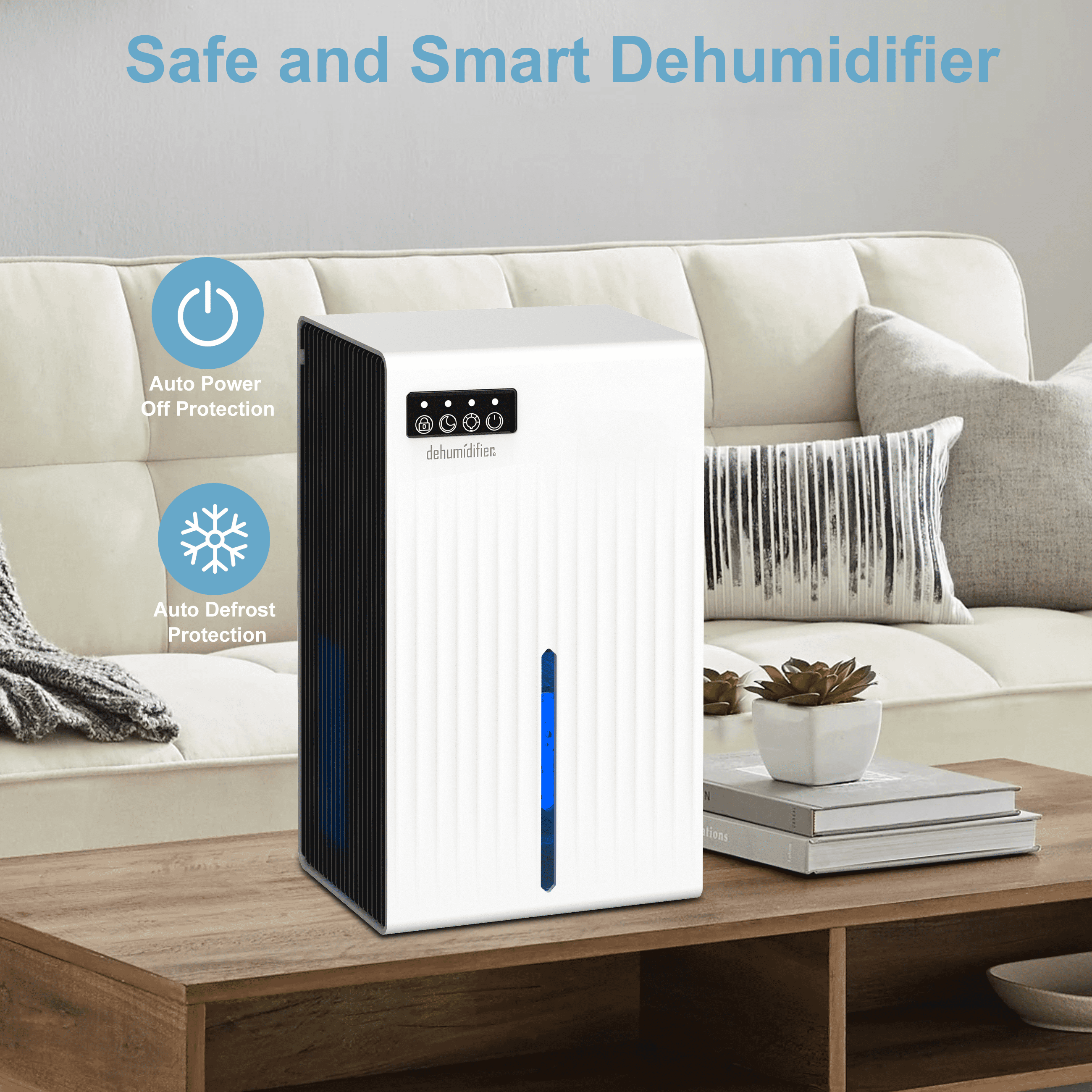 Cobectal Dehumidifier for Home, 900 Sq. Ft., Auto Shut-Off, 95 oz Water Tank, 7-Color LED Light, White